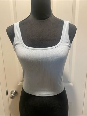 FT Ribbed Square-Neck Tank Top in Light Blue